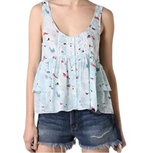 Free People Bird Print Scoop Neck Tank Top M